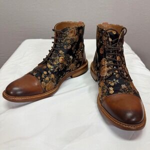 Taft Jack Boot Eden Floral Jacquard Leather Cap Toe Boots EU 39 Handcrafted